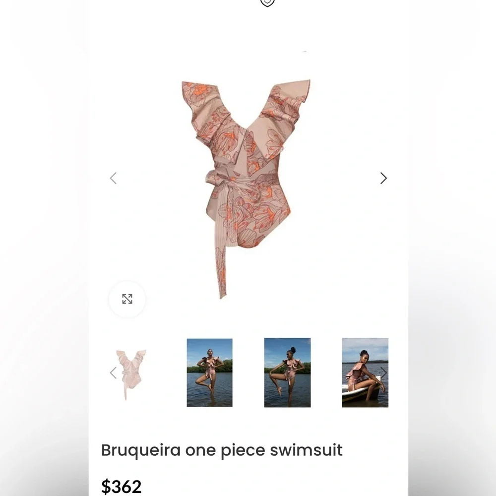 Glory Ang Bruqueira One Piece Floral Ruffle Swimsuit No Tie/ Belt Size Xs
